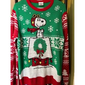 Peanuts Snoopy Christmas Sweater Holiday Festive Pullover Knit M/M